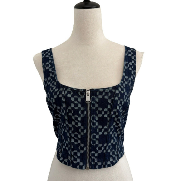 NWT Simkhai Krista Denim Corset Top Womens 6 Zip Front Structured Blue Bustier